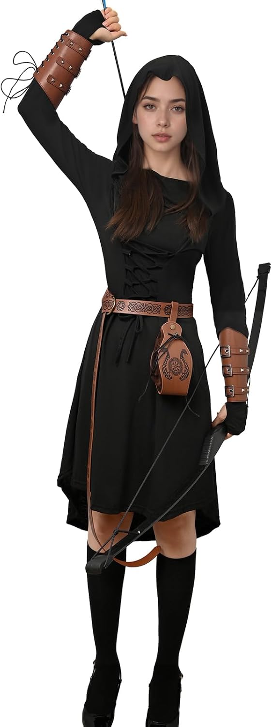Womens Renaissance Costumes Medieval Vintage Hooded Dress, Gothic Costume Fancy Dress for Halloween, Carnival - Image 2