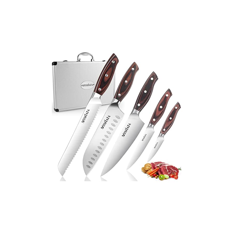 MOSFiATA Kitchen Knife Set-5Pcs, Professional Kitchen Chef’s Knives with Ultra Sharp Stainless Steel Blades, Bread Knife Cooking Knives Sets (silver)