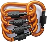 LeBeila Carabiner Clip Aluminum D-Ring Carabiners - 5 Pack Screw Locking Buckle Hook D Shape Spring Snap Keychain Clips Strong & Light Lock Caribeaners For Outdoor Camping Hiking Fishing (Orange)