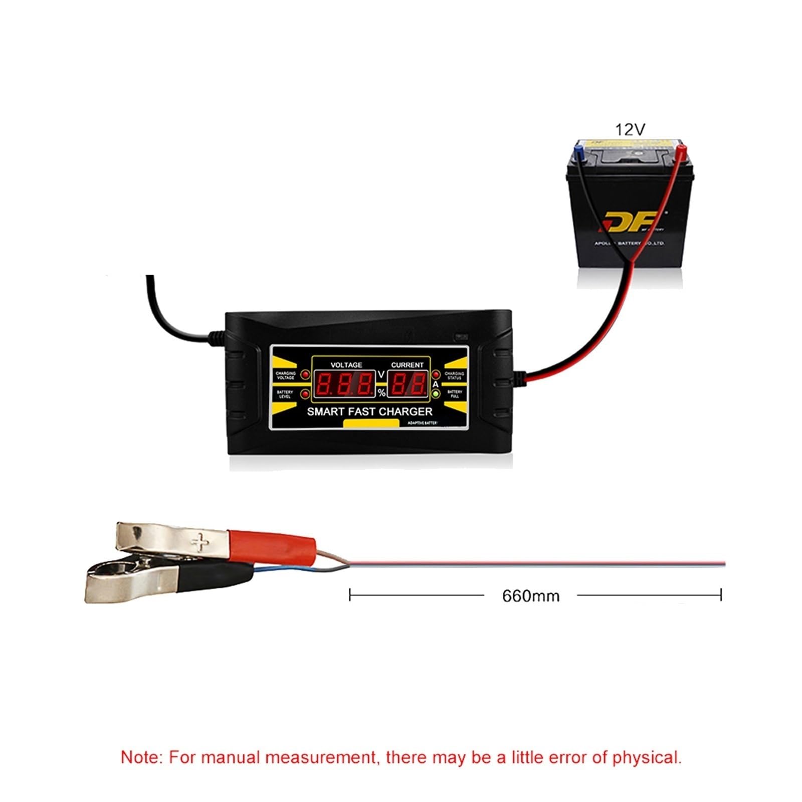 Cargador de Bateria, Cargador de batería de coche completamente automático, 12V, 10A, pantalla LCD, carga rápida inteligente for batería de plomo ácido seco y húmedo