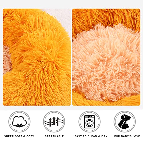 Labpepet Small Faux Fur Calming Dog Bed,Orange Round Washable,For Small Dog & Cat Under 20 Lbs,24-Inch Donut Cuddler Small Dog Bed For Relieving Sleep,Anti Anxiety (Small 24×24×7 Inch, Orange) #TOP5