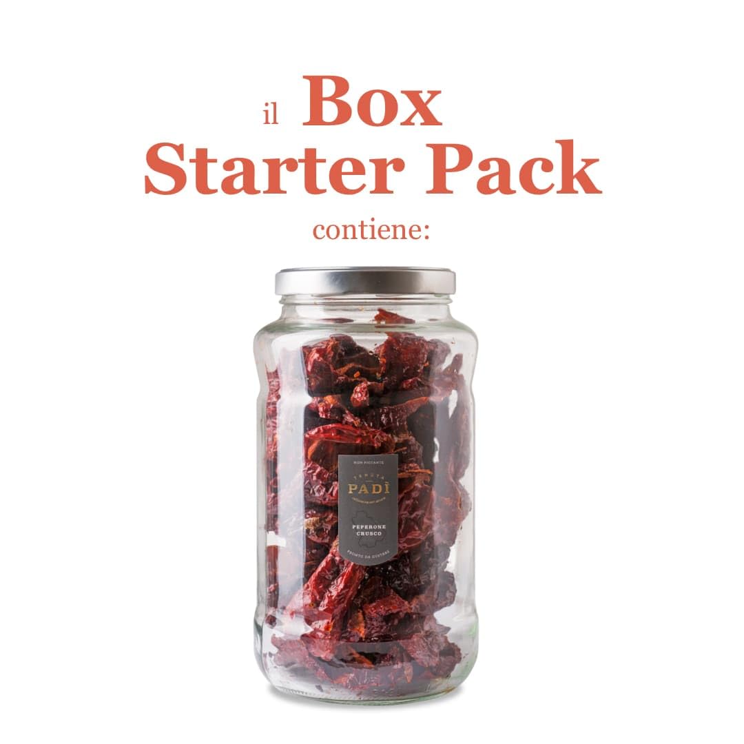 Tenuta Padì Peperone Crusco di Senise Igp Box Starter Pack | Peperoni Cruschi da friggere, già fritti in olio Extravergine di Oliva, Pasta, Polvere di Zafaran, Confettura e Peperoncino Lucano.
