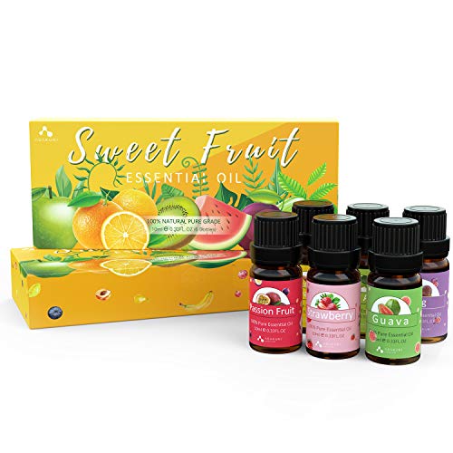 ASAKUKI 500ml Premium, Essential Oil Diffuser with Fruity Essential Oil Set of 6 Includes Passion Fruit, Strawberry, Guava, Pineapple, Green Apple, Fig