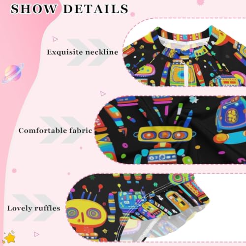 ALAZA Toddler Swimsuit Girl Bathing Suit Swimwear Rash Guard Colorful Robots Long Sleeve 3T4