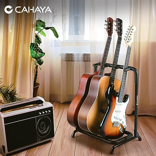 Image of CAHAYA Universal Guitar Stand for 3 Guitars with Thick Rubber Padding Kickstand for Classical, Acoustic, Electric and Bass Guitars CY0344
