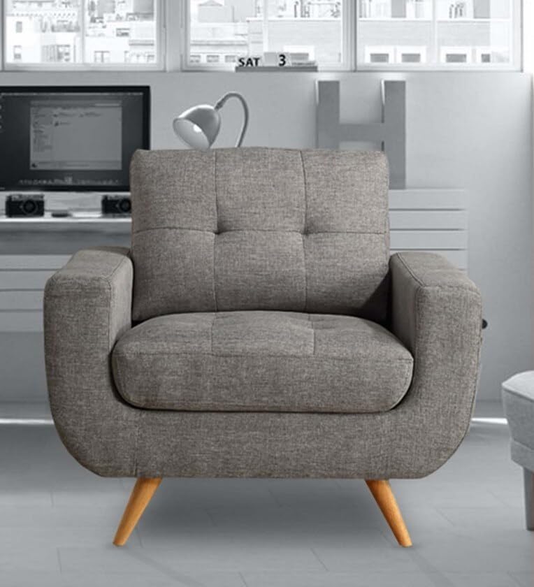Image of Lakdi The Furniture Premium Lounge Chair for Living Room and Upholstered Fabric Armchair with Tufted Back Rest, Soft Padded Seating and Solid Legs | 5 Years Warranty | Free Assembly - 15185265