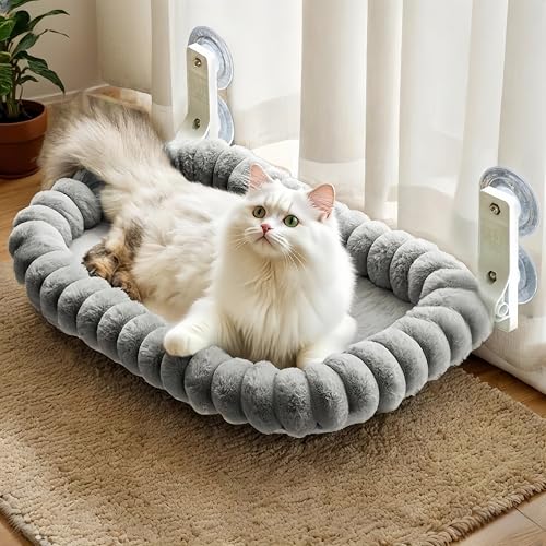 Neuytiky Katzen Hängematte Fenster,Katzenhängematte,Fensterliege für Katzen,Katze Fensterbank Katzenliege Klappbar aus Plüsch,Katzenbett