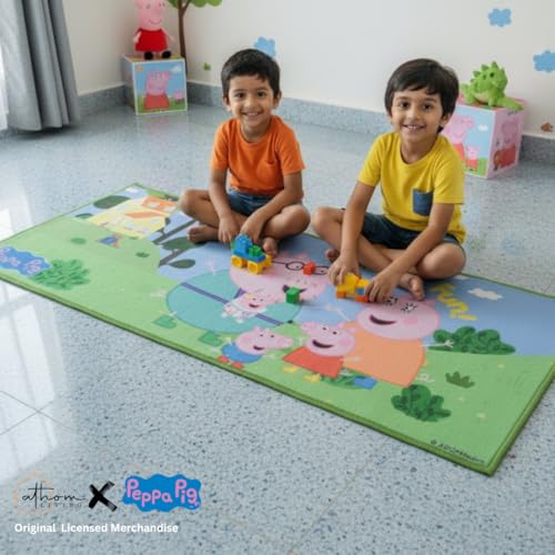 Image of Athom Living Peppa Pig Family Runner Carpet, 2x4.5 ft, Anti-Skid Backing, Perfect for Kids Bedroom and Playroom