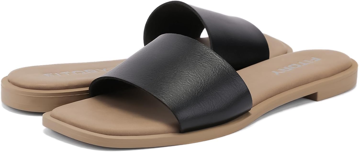 FITORY Women's Slide Sandals Fashion Square Open Toe with Cushioned Footbed Slippers for Beach Size - Image 3