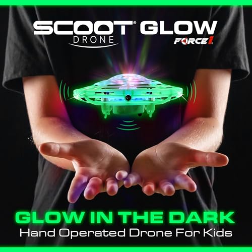 Image of Force1 Scoot Glow Hand Operated Drone for Kids or Adults- Glow in the Dark Hands Free Motion Sensor Mini Drones, LED Lights, 360 Flips, Easy Indoor Small UFO Flying Orb Ball Drone Toy for Boys Girls