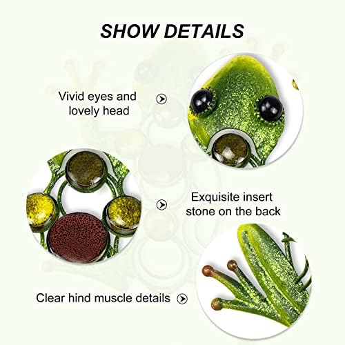 Liffy Frog Wall Decor Outdoor Metal Art Decorative Glass Sculpture Green for Garden