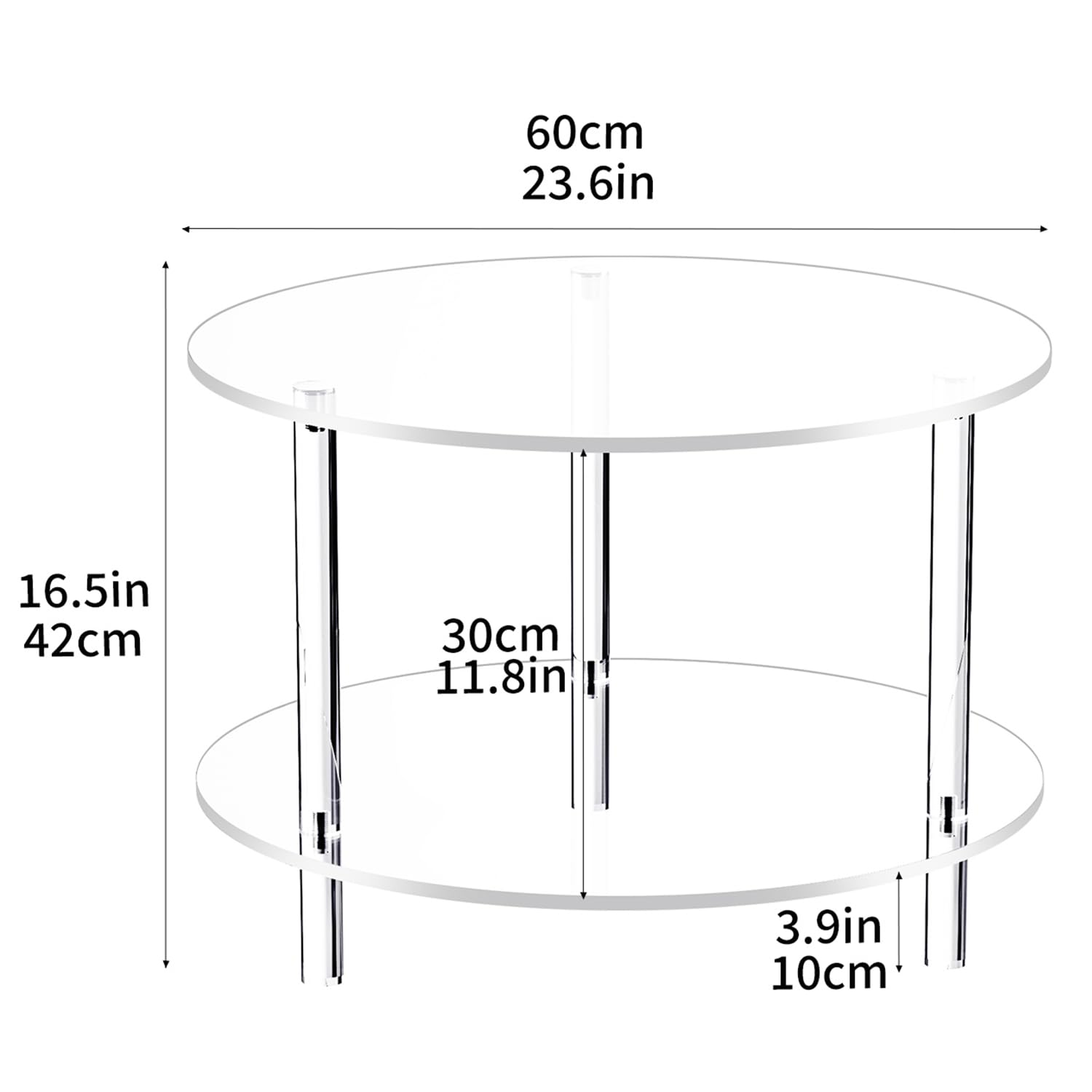 Mesa de centro acrílica, pequeña mesa de centro redonda moderna para sala de estar, 23.6 pulgadas de profundidad x 23.6 pulgadas de ancho x 16.5 pulgadas de alto 5