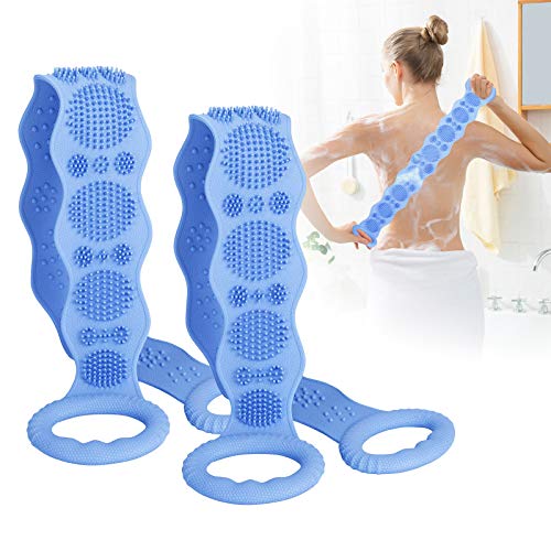 Arozk Silicone Bath Body Brush Back Scrubber for Shower 27.5 Inch Double Side Body Scrubber Spa Massage Exfoliating Cleaning Back Brush Belt With Handle Christmas Gift for Men and Women Travel (2 Pcs)