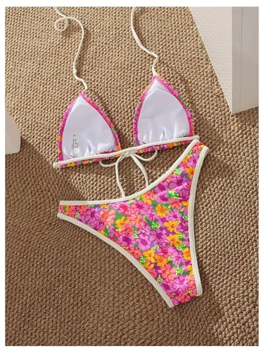 Image of WDIRARA Women's Floral Polka Dots Bikini Sets Triangle Halter String Swimsuit 2 Piece Bathing Suit