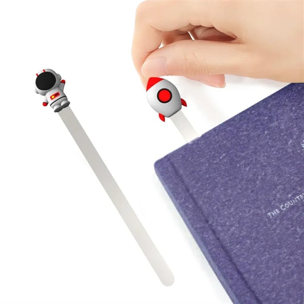 3D-Lesezeichen mit Weltraumrakete, Astronaut, Metall, kreatives Schreibwaren, Geschenk für Studenten, die gerne lesen (*10)