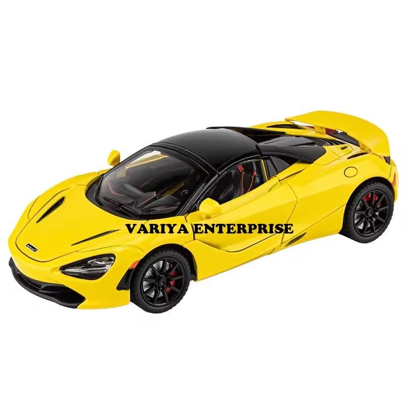 Image of 1:32 Scale McLaren 720s Convertible Alloy Pickup Car Toy Metal Pull Back Diecast Car with Openable Door and Sound Light, Gifts Toys for Kids【Yellow】