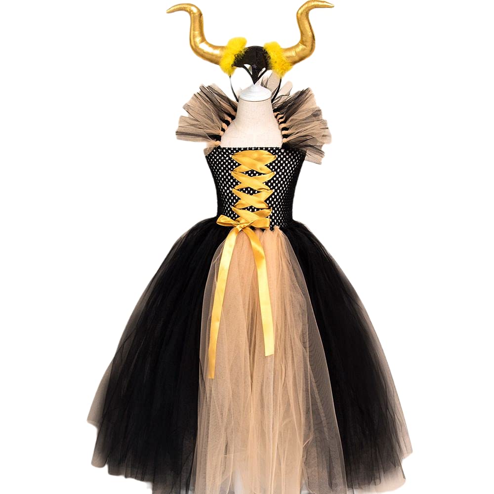 TMOYJPX Vestido Niña Ceremonia Elegante de Malla 2-12 años, Vestido Princesa Niña y Sombrero de Cuernos Fiesta