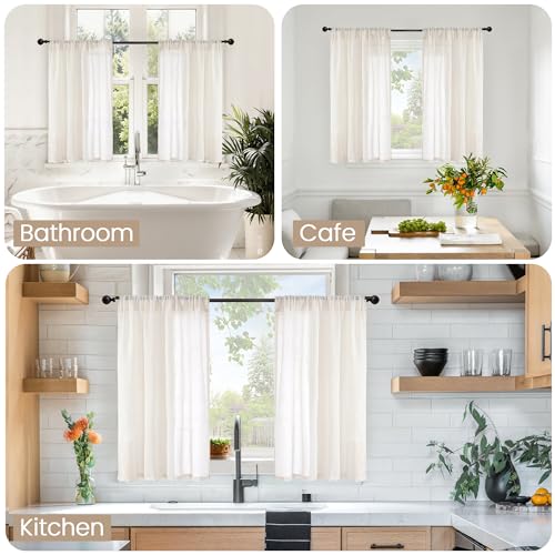 Image of BGment Linen Curtains 36 Inch Length for Small Window Over Sink | Half Drapes Natural Semi Sheer Treatments with Rod Pocket for Kitchen Bathroom Decor, 2 Panels Set, 30 X 36 Inch