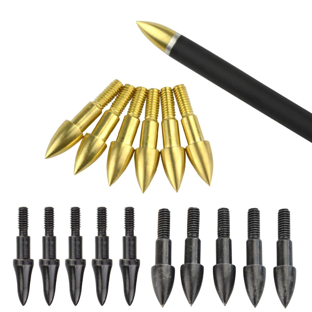 Poearcus Archery Broadheads 75/100 Grain Field Points Threaded Hunting Arrowheads Recurve Bow Compound Bow Target Shooting Practice Arrow Tips (24, Gold, 75 grain)