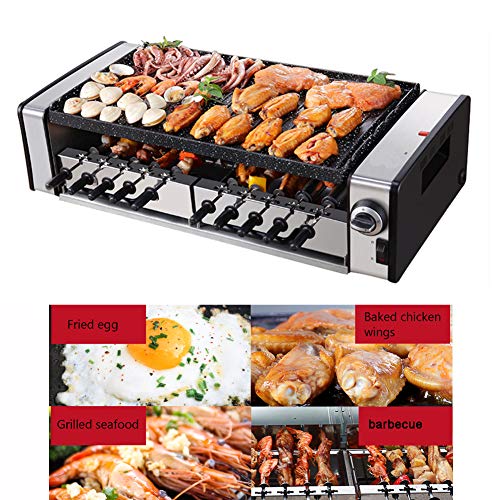 Tischgrill Elektrisch Barbecue Elektrogrill für 4-6 Personen, Doppelschicht mit Auffangschale, Verstellbare Temperatur, Grillen im Haus, auf Dem
