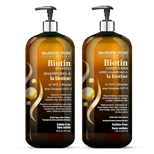 MAJESTIC PURE Biotin Shampoo and Conditioner Set with DHT Blocker Complex - Hydrating, Nourishing & Supporting Healthy Hair, Sulfate Free, for Men & Women - 16 fl oz each