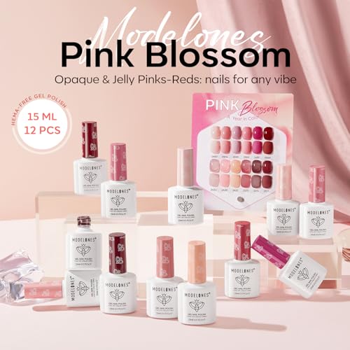 Image of modelones 12Pcs 15ML Gel Nail Polish Set , Same Color Same Bottle Jelly Nude Pink Red Beige Skin Tones Neutral Brown Hema-free Gel Polish Kit 2026 Spring Soak Off Gel Polish Set Manicure Nail Art DIY