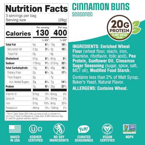 Image of Lenny & Larry's FITZELS Protein Pretzels (Cinnamon Buns) 8 Individual Bags 3 oz Each - High Protein Snacks with 20g of Plant Based Protein - Healthy Vegan Pretzels - Delicious Salty Taste