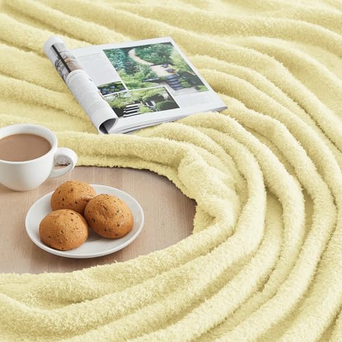 Image of CYMULA Knit Throw Blanket for Couch Yellow - Super Soft Lightweight Plush Fuzzy Fluffy Cozy Blankets and Throws for Sofa Bed, 60 x 80 inches