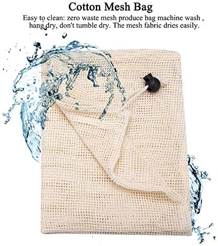 Reusable Produce Bags Organic Cotton Mesh Bags Lightweight Recyclable Net Bags with Drawstring for Fruit Vegetable Toys Storage(L)