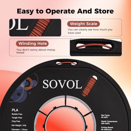 Image of Sovol 3D Printer Matte PLA Filament 1.75mm 1KG (2.2lbs), Coral Red