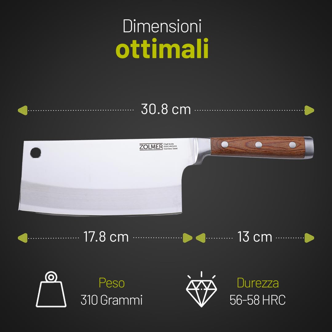 Cuchillo de cocina de acero inoxidable - Cuchillo de cocina chino para carne y huesos - Cuchillo japonés profesional con mango de madera - Robusto cuchillo de cocina para profesionales