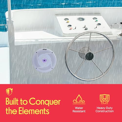 Pyle Marine Speakers - 4 Inch 2 Way Waterproof and Weather Resistant Outdoor Audio Stereo Sound System with LED Lights, 100 Watt Power and Low Profile Slim Style - 1 Pair - PLMRS43WL (White) by Pyle - Image 2