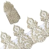 GORGECRAFT Cinta de Encaje Veneciano Metálico de 13.4 Pulgada con Lentejuelas Flores Bordadas 2 Yardas de Apliques Dorados Adorno de Borde de Corona de Encaje Floral Manualidades Ropa Boda del Hogar.