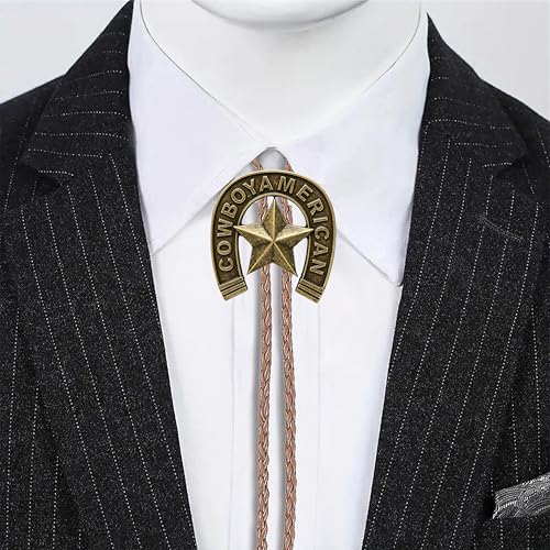 Image of Jeilwiy Bolo Tie for Men Western Cowboy Tie Necklace Gold Bolo Tie Leather Necktie Halloween Tie Accessories for Women
