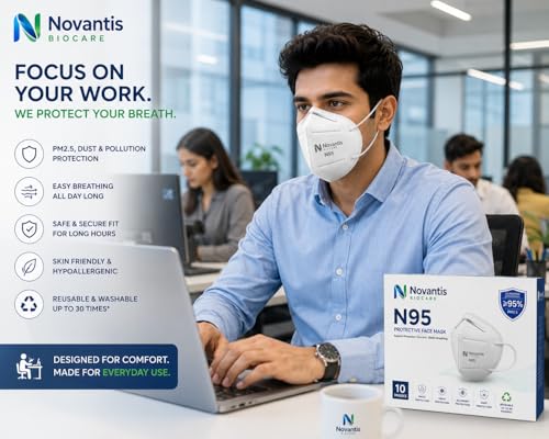 Image of N95 Face Mask Pack of 100 for Men & Women | 5 Layer Reusable Washable Anti Pollution Mask | PM2.5 Dust Smoke Allergy Protection | Soft Ear Loops & Adjustable Nose Clip | White