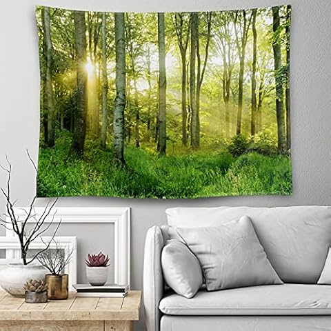 Forest Tapestry Nature Tapestry Wall Hanging Sunshine Through Tree Tapestries Misty Forest Tapestry For Livingroom Bedroom Dorm Home Decor 60 X 50 Inches Cover