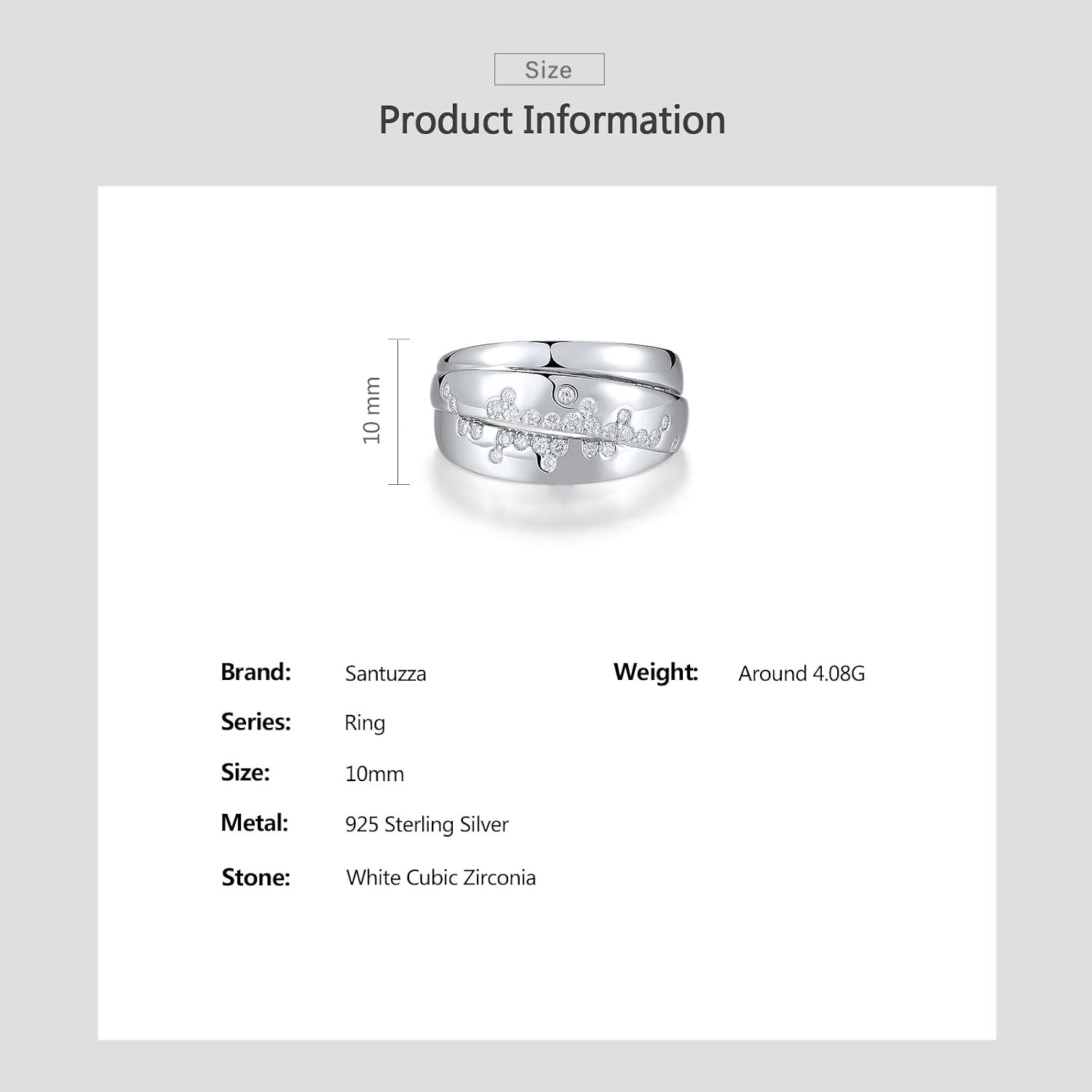 Santuzza 925 Sterling Silver Gemstone Minimalist Statement Ring for Women