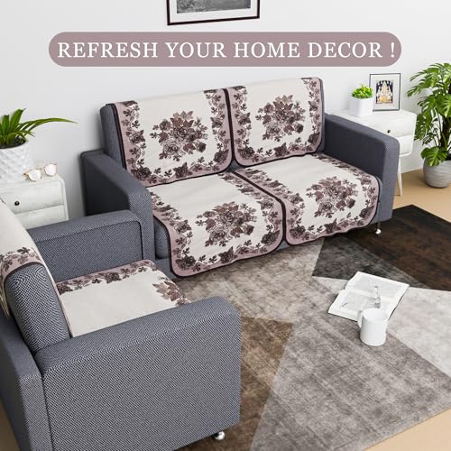 Image of Kuber Industries Sofa Cover | 2+1 Sofa Cover Set | 36x72 Inch | Sofa Cover for Living Room | Net Sofa Slipcover Set | Couch Cover | Blaze-Rose Digital Embroidery Print-640 | Large | Brown