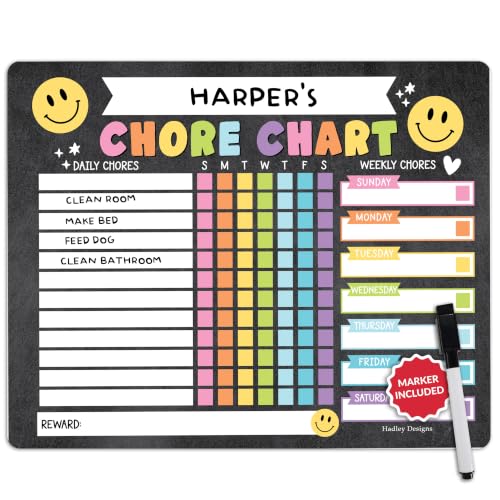 Image of Magnetic Chore Chart for Kids Dry Erase Reward Chart for Home and Classroom | Smiley Chalk Reusable Behavior Charts for Kids at Home and School, Weekly Magnet Responsibility Tracker for Teens and Adults