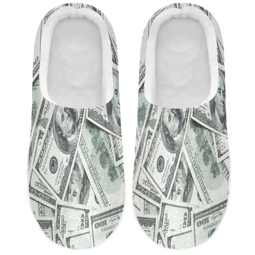 Funny American Dollar Slippers for Women Men, Money Womens House Memory Foam Slippers Indoor Slipper Socks House Shoes Bedroom Travel Shoe