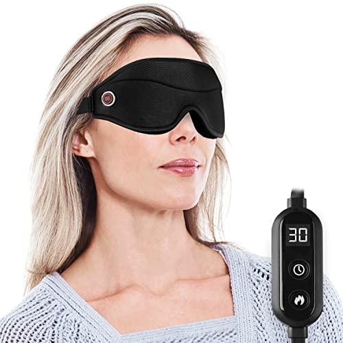Dr.Prepare Masque de sommeil chauffant pour homme et femme - Masque de sommeil 3D - Appareil de massage des yeux avec chaleur - Masque de sommeil intelligent avec bouchons d'oreille (noir) Cover