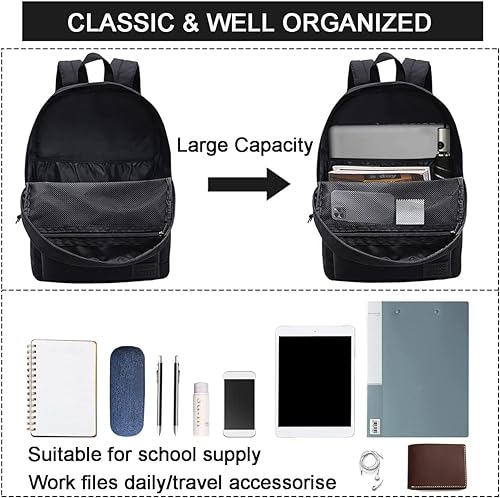SUPACOOL Lightweight Casual Laptop Backpack for Men and Women classic backpack for College Travel Work(Black backpack set) - Image 4
