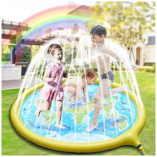 Hangrui Sprinkler & Splash Play Mat, 180cm/ 70in Oval Water Sprinkler Pad , Spray Water Toys Sprinkle Wading Pool for Kids Toddlers, for Summer Outdoor Garden Beach Family Activities
