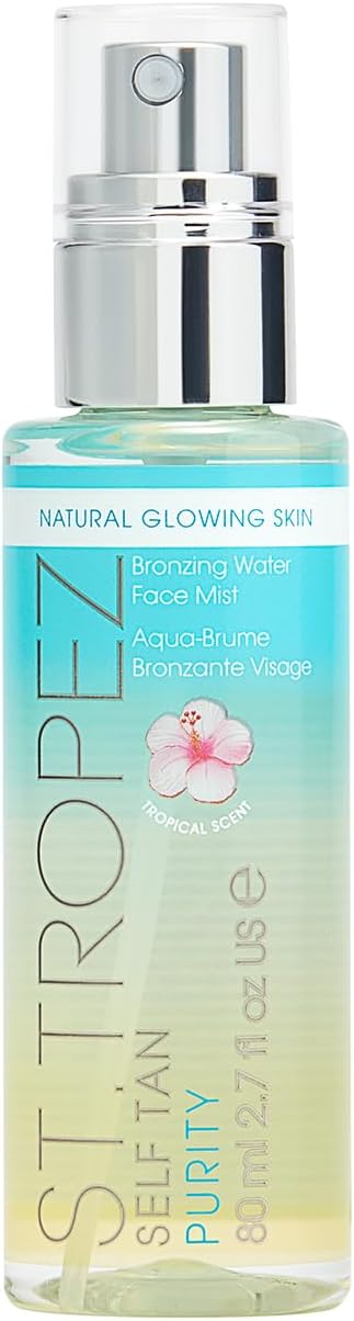 St. Tropez Self Tanning Purity Bronzing Water Face Mist, Light Facial Tan with Hyaluronic Acid, Tropical Fragrance, 100% Clean & Vegan Tanning Mist, Face Self-Tanning for a Natural Glow, 7ml