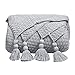 Produktbild MYLUNE HOME Tagesdecke Baumwolldecke mit Quaste, Oeko tex Kuscheldecke Baumwolle Gestrickt Boho 130x160 Grau, Strickdecke bettüberwurf Sofadecke Couch überwurf Sofa überwurfdecke sofaüberwurf Decke