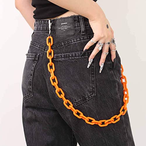 Bomine Hip Hop Jeans Pants Chain Punk Goth for Men Acrylic Link Wallet Chain for Women Hipster Chunky Thick Pocket Keychains body Accessory for Girls (Orange)…