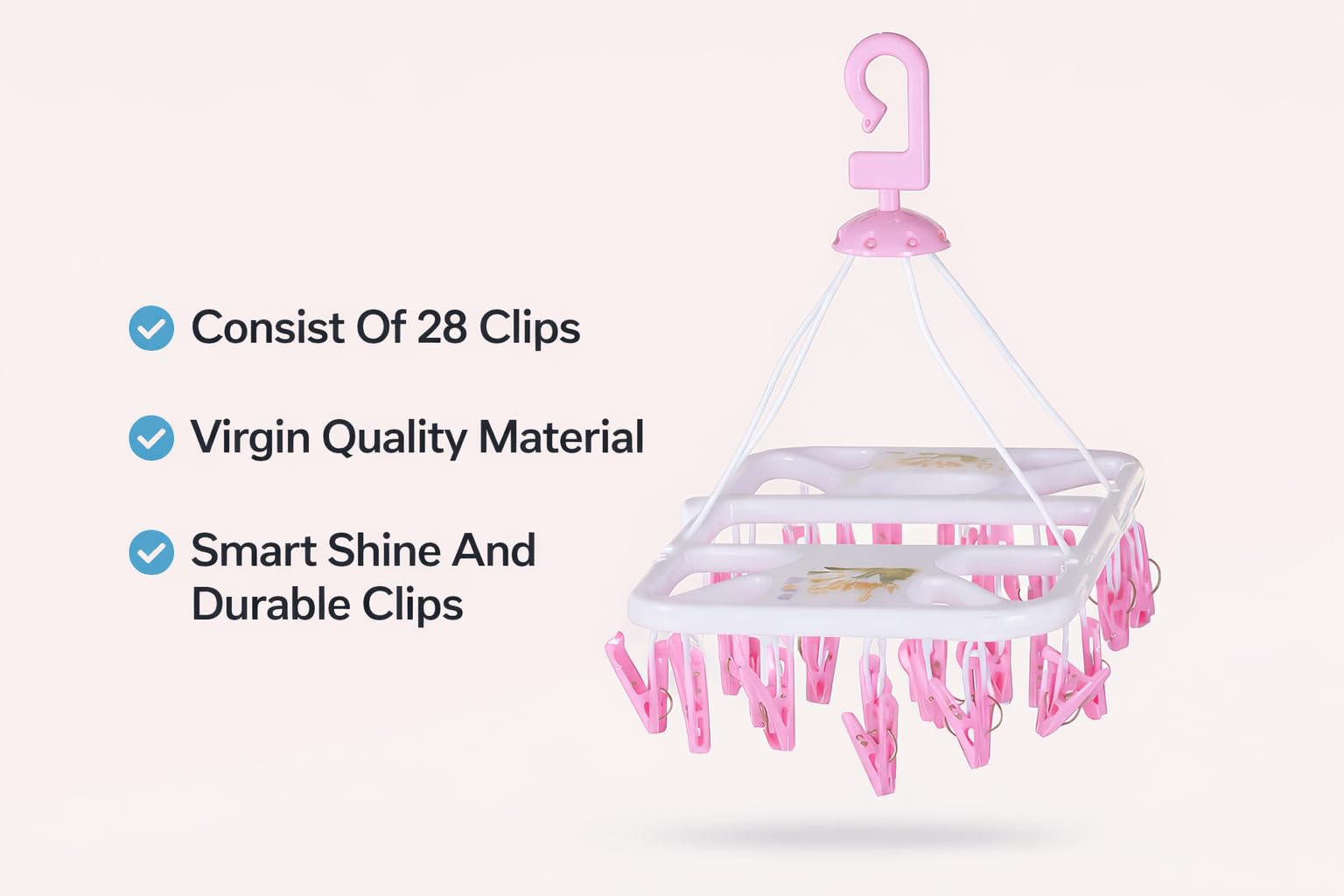 AMENSHREE Plastic Square Cloth Drying Stand Hanger with 28 Clips/pegs, Virgin Plastic Baby Clothes Hanger Stand, Color Blue or Pink 2