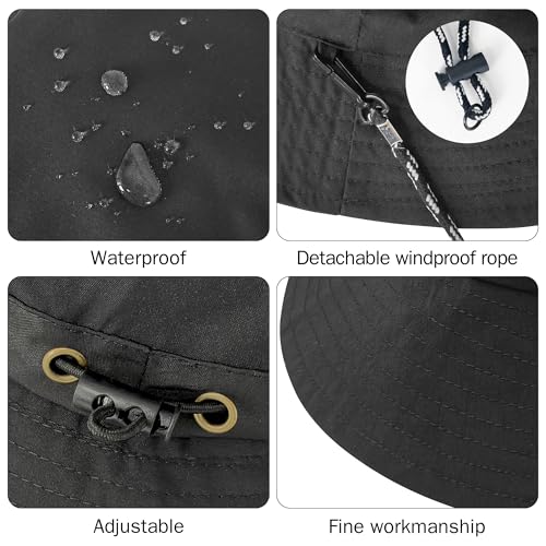 beifon Sonnenhut Damen UV-Schutz, Regenhut Damen Wasserdicht Schnelltrocknend, Fischerhut Herren Damen Faltbar Tragbar Anglerhut, Bucket Hat Sommerhut (DE/NL/SE/PL, Numerisch, 53, 59, 1 schwarz C)