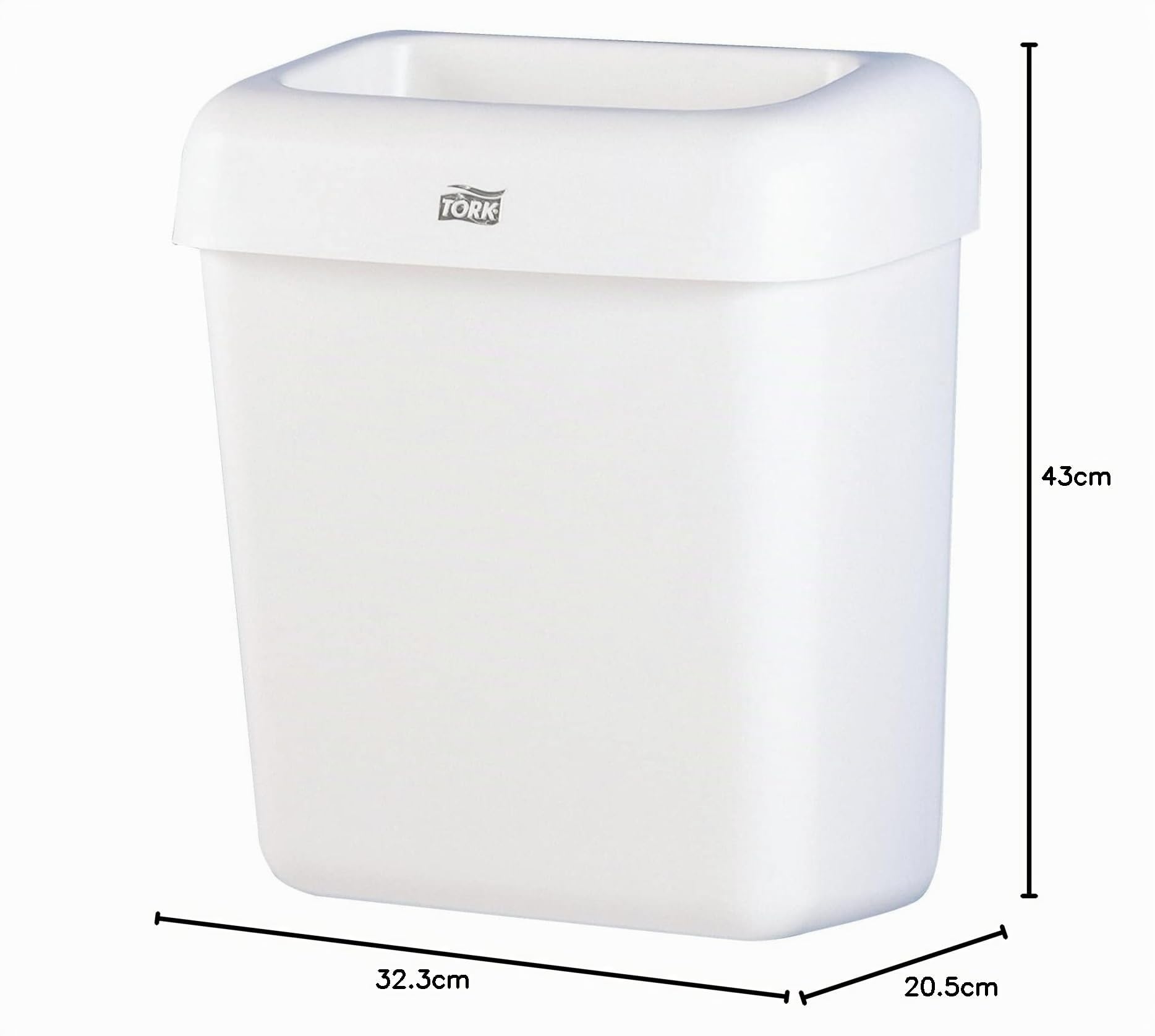 Tork Abfalleimer 20L - Toiletteneimer für Badezimmer - Montage an Wänden oder Waschraumböden - Kompaktes und praktisches Design - 43 x 32,2 x 20,5 cm - Weiß