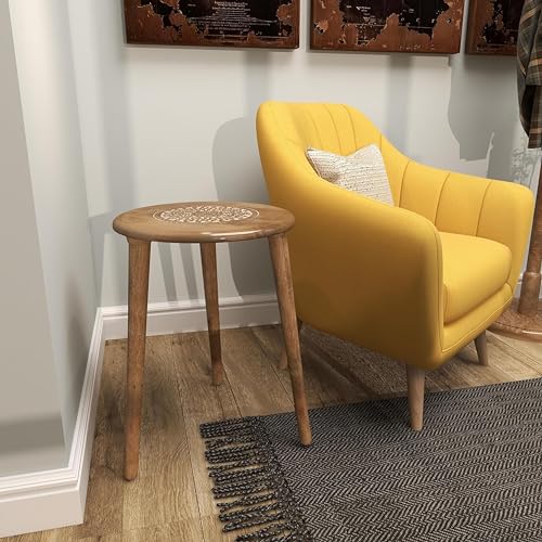 Image of WOOYNEX Wooden Table With Three Legs A Modern Round Coffee And Side For Small Spaces Pillar, Wood Books, Magazines, Plant Stand Living Room Entryway -Natural, 30 Cm, Cm
